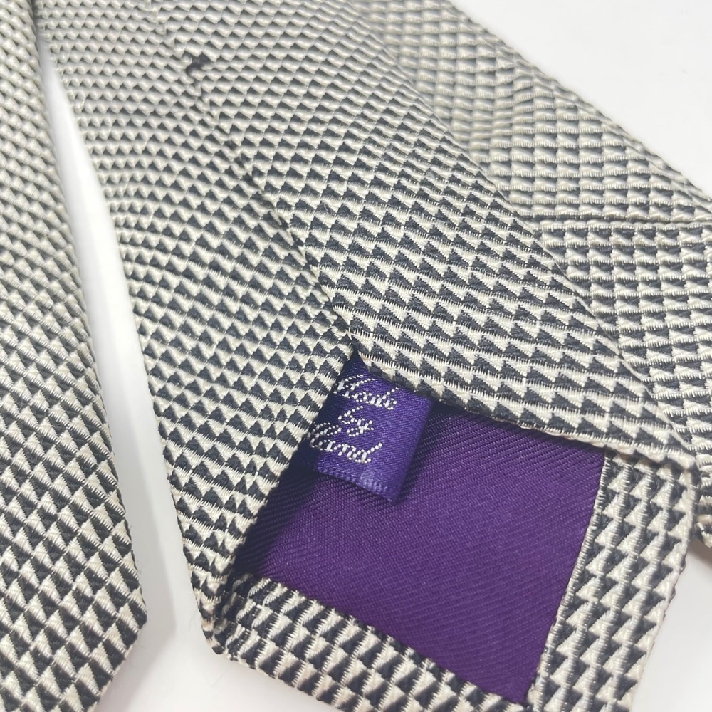 Ralph Lauren Purple Label Silver Black Geometric Silk Tie Hand Made in England - Picture 4 of 5